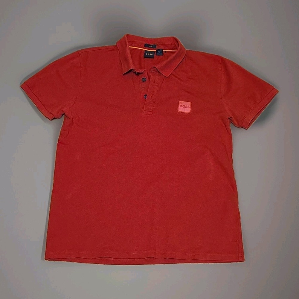 Hugo Boss Polo Shirt Mens Medium Slim Fit Preppy Red Cotton Embroidered Logo